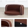 30" Brown Round Pet Sofa; Dog sofa; Dog bed; Cat Bed; Cat Sofa; with Wooden Structure and Linen Goods White Roller Lines on the Edges Curved Appearanc