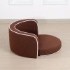 30" Brown Round Pet Sofa; Dog sofa; Dog bed; Cat Bed; Cat Sofa; with Wooden Structure and Linen Goods White Roller Lines on the Edges Curved Appearanc