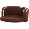 30" Brown Round Pet Sofa; Dog sofa; Dog bed; Cat Bed; Cat Sofa; with Wooden Structure and Linen Goods White Roller Lines on the Edges Curved Appearanc