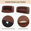 30" Brown Round Pet Sofa; Dog sofa; Dog bed; Cat Bed; Cat Sofa; with Wooden Structure and Linen Goods White Roller Lines on the Edges Curved Appearanc