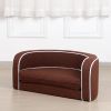 30" Brown Round Pet Sofa; Dog sofa; Dog bed; Cat Bed; Cat Sofa; with Wooden Structure and Linen Goods White Roller Lines on the Edges Curved Appearanc