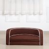 30" Brown Round Pet Sofa; Dog sofa; Dog bed; Cat Bed; Cat Sofa; with Wooden Structure and Linen Goods White Roller Lines on the Edges Curved Appearanc