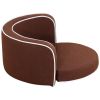 30" Brown Round Pet Sofa; Dog sofa; Dog bed; Cat Bed; Cat Sofa; with Wooden Structure and Linen Goods White Roller Lines on the Edges Curved Appearanc