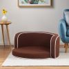 30" Brown Round Pet Sofa; Dog sofa; Dog bed; Cat Bed; Cat Sofa; with Wooden Structure and Linen Goods White Roller Lines on the Edges Curved Appearanc