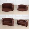 30" Brown Round Pet Sofa; Dog sofa; Dog bed; Cat Bed; Cat Sofa; with Wooden Structure and Linen Goods White Roller Lines on the Edges Curved Appearanc