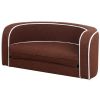 30" Brown Round Pet Sofa; Dog sofa; Dog bed; Cat Bed; Cat Sofa; with Wooden Structure and Linen Goods White Roller Lines on the Edges Curved Appearanc