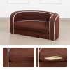 30" Brown Round Pet Sofa; Dog sofa; Dog bed; Cat Bed; Cat Sofa; with Wooden Structure and Linen Goods White Roller Lines on the Edges Curved Appearanc