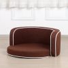 30" Brown Round Pet Sofa; Dog sofa; Dog bed; Cat Bed; Cat Sofa; with Wooden Structure and Linen Goods White Roller Lines on the Edges Curved Appearanc