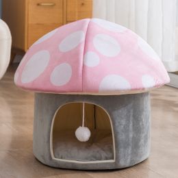 Cartoon Mushroom Removable And Washable Soft Pet Bed (Option: Pink-40X50X45CM)