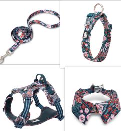 Fashion Personality Dog Collar Bow Tie (Option: Floral Greenfour piece set-XS)