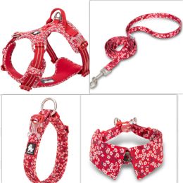 Fashion Personality Dog Collar Bow Tie (Option: Floral Red four piece set-XS)