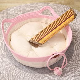 Coarse Linen Rattan Woven Four Seasons Universal Summer Cat Nest (Option: Pink White Cushion Cooler-M)