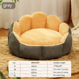 Pet Shell Nest Plush Thickened Cat Kennel Removable And Washable (Option: Yellow Gray-L)