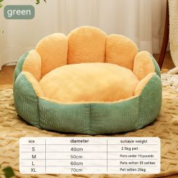 Pet Shell Nest Plush Thickened Cat Kennel Removable And Washable (Option: Yellow Green-L)