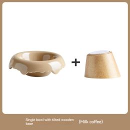 High Leg Ceramic Cat Food Bowl (Option: Cow's Milk Coffee-Inclined base)