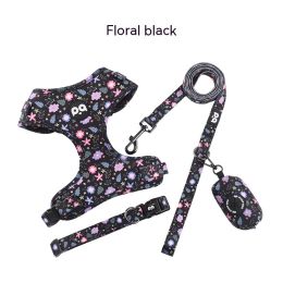 Pet Dog Hand Holding Rope Strap Suit (Option: Floral Black-M)