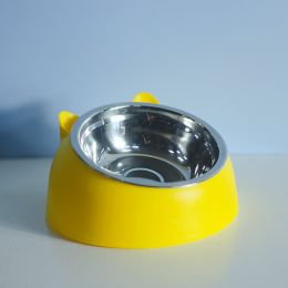 Stainless Steel Dog Bowl Double Bowl Cervical Protection Oblique Mouth Hot Pet Food Basin Supplies (Option: yellow-200ml)