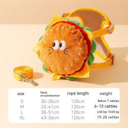 Pet Cute Burger Fries Backpack Hand Holding Rope (Option: Big Eye Burger Suit-L)