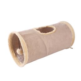 Packable Folding Suede Cat Channel Toy Drill Bucket (Color: Khaki)