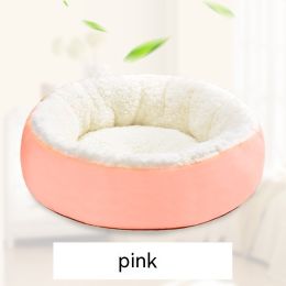 Comfortable Round Lamb Wool Warm Pet Bed (Option: Pink-Large Size 50cm)