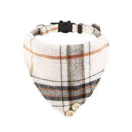 British Cat Collar With Bell Plaid Bow (Option: Beige Triangular Binder-1CMx20 To 28CM Adjustment)