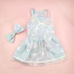 Spring And Summer Dog Clothes Cat Clothing Pet Cotton Floral Slip Dress Mesh Skirt Dress (Option: Light Blue XINGX-XS)