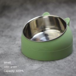 Stainless Steel Dog Bowl Double Bowl Cervical Protection Oblique Mouth Hot Pet Food Basin Supplies (Option: Nordic Green-400ml)