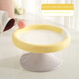 Ice Cream High Foot Ceramic Double Tone Cat Bowl (Option: Large Size Yellow And Purple)