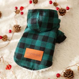 Pet Dog Classic Plaid Hooded Cotton-padded Coat (Option: Ti'an Green Plaid-XS)