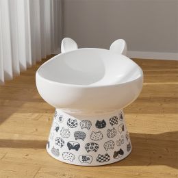 Anti-overturning High Foot Double Bowl Pet Supplies (Color: White)