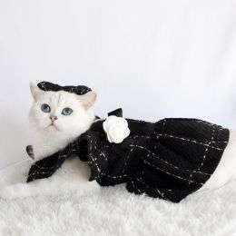 Woven Flying Shoulder Sleeve Skirt Dog Cat Pet Clothes (Option: Black Clothes Bow Tie Corsage-XS)