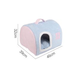 Winter Warm Closed Portable Cat Nest (Option: Pink Blue Large)