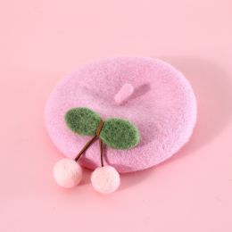 Pet Cat Wool Painter Bud Small Hat (Option: Pink Cherry Cap)