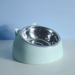 Stainless Steel Dog Bowl Double Bowl Cervical Protection Oblique Mouth Hot Pet Food Basin Supplies (Option: Matcha Green-200ml)