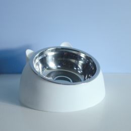 Stainless Steel Dog Bowl Double Bowl Cervical Protection Oblique Mouth Hot Pet Food Basin Supplies (Option: white-200ml)