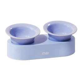 Cat Dog Ceramic Double Bowl (Option: Suit-Horn Cat Bowl Blue)