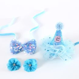 Cat Birthday Hat Bow Tie Flower Party Suit (Option: Blue Three Piece Boxed)