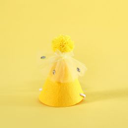 Pet Sequin Lace Bib Rhinestone Gauze Skirt Felt Hat (Option: Rhinestone Yellow Hooded)