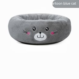 Cartoon Embroidery Four Seasons Universal Winter Warm Pet Bed (Option: Blue Cat-43cm)