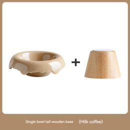 High Leg Ceramic Cat Food Bowl (Option: Cow's Milk Coffee-High base)