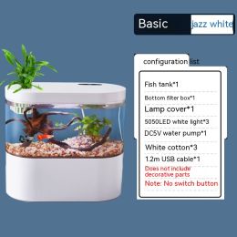 Aquarium Ecological Landscape Desktop Self-circulation Mini Small Change Water Household Fish Tank (Option: White Base-1to11 PCs)