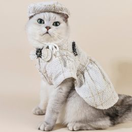 Cat Accessories Classic Style Matching Hat Coat Skirt (Option: White Collar Knot Hat-XS)