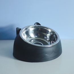 Stainless Steel Dog Bowl Double Bowl Cervical Protection Oblique Mouth Hot Pet Food Basin Supplies (Option: black-200ml)