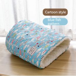 Winter Round Large Barrel Cotton Velvet Cat Nest (Option: Small Size-Blue Fish)