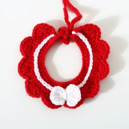 Pet Cat Muppet Dog Bell Necklet Set (Option: Red Knitted Bib M)