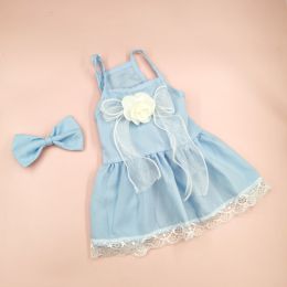 Spring And Summer Dog Clothes Cat Clothing Pet Cotton Floral Slip Dress Mesh Skirt Dress (Option: Classic Style Blue Dress-XS)