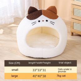 Teddy Plush Winter Semi-closed Pet Cat Nest (Option: White Cat)