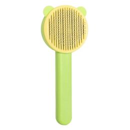 Round Head Self-cleaning Massage Pet Comb (Option: Bear Head Green Yellow-As Shown In The Picture)