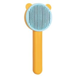 Round Head Self-cleaning Massage Pet Comb (Option: Bear Head Orange Blue-As Shown In The Picture)