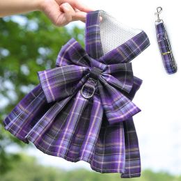 Pet Plaid Skirt Chest Strap Hand Holding Rope (Option: 273 Models Dark Purple-S)